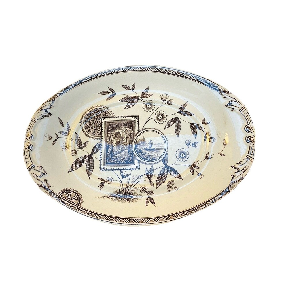 Antique James Beech Perak Brown Transferware Circa 1850 Tunstall Pickle Dish